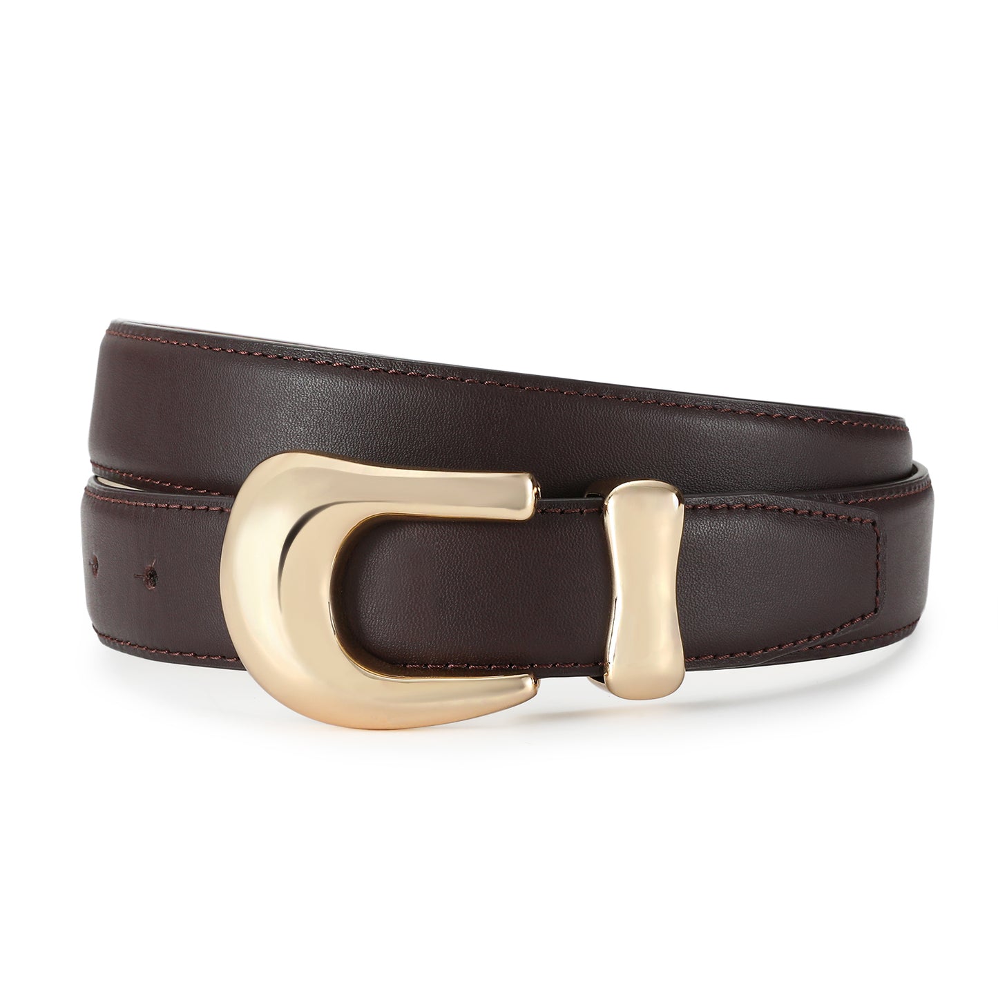 AI DEEBLUE Genuine Leather Belt for Women Burgundy Leather With Gold Buckle Luxury Casual Fashion Belts for Jeans Dresses
