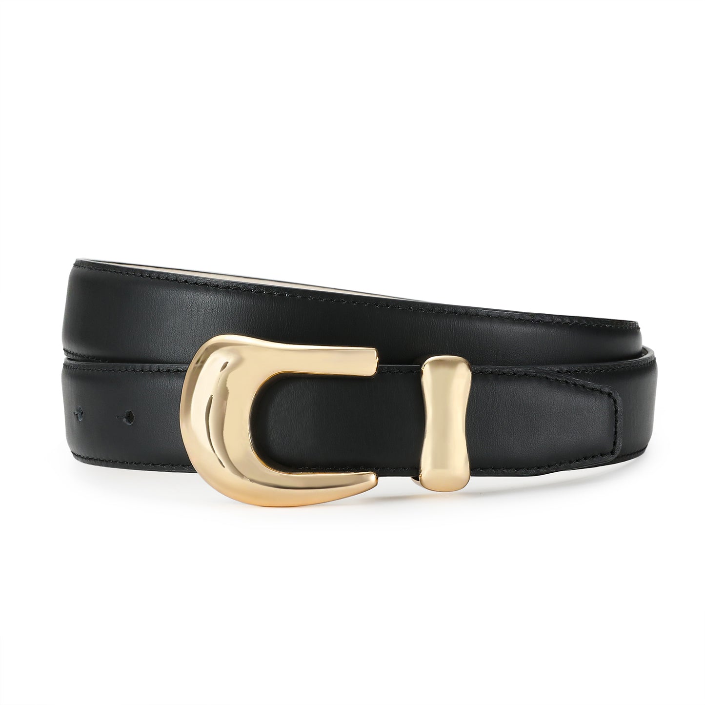 AI DEEBLUE Genuine Leather Belts for Women Black Belt with Gold Buckle for Jeans Dresses and Casual Outfits
