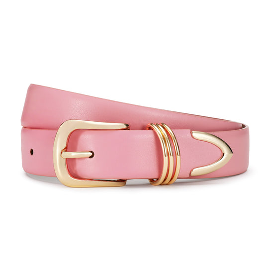 AI DEEBLUE Pink Belts for Women Leather Waist Belt with Gold Buckle for Jeans Dresses Fashion Casual Womens Belt