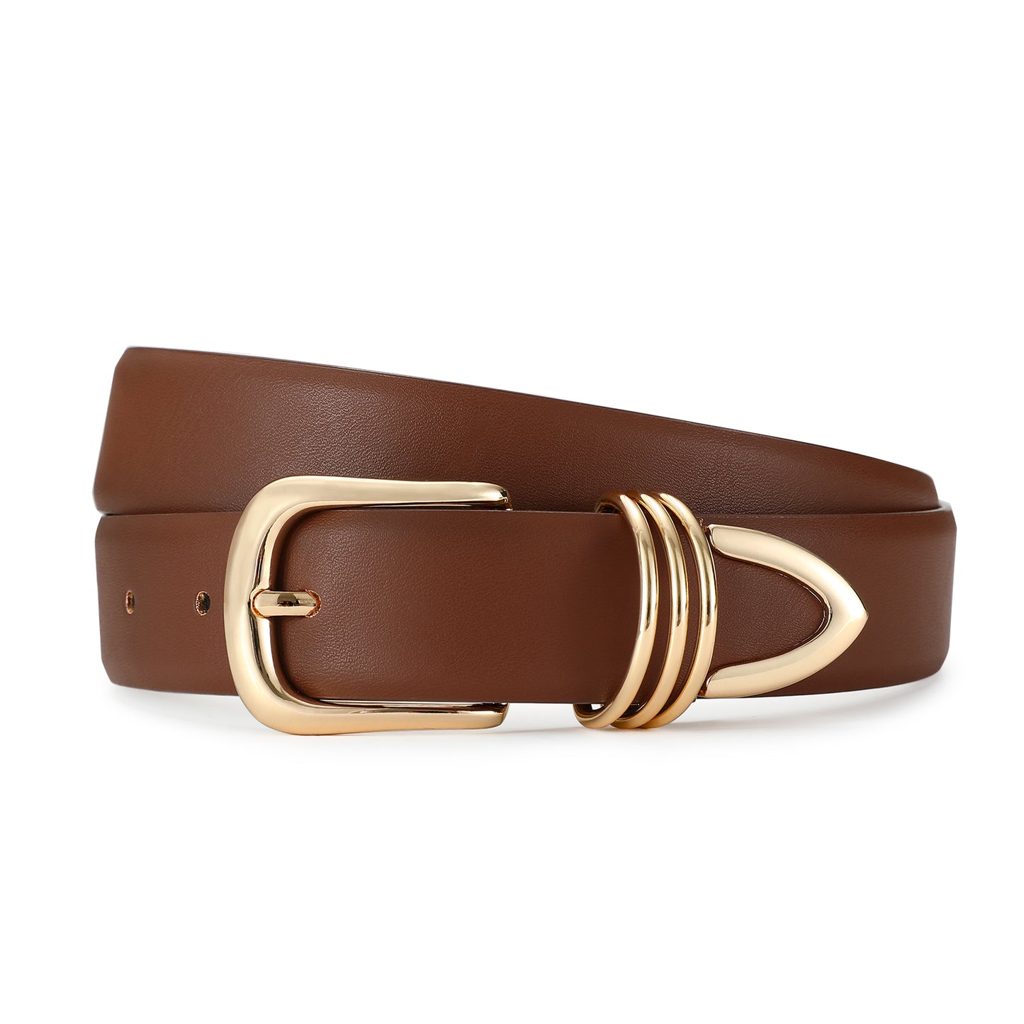 AI DEEBLUE Brown Belts for Women with Gold Buckle Faux Leather Belts Fashion Casual belts for jeans