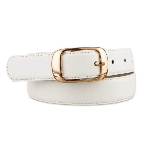 AI DEEBLUE White Belts for Womens Belt with Gold Buckle Waist Belt for Dresses Suits Casual Outfits