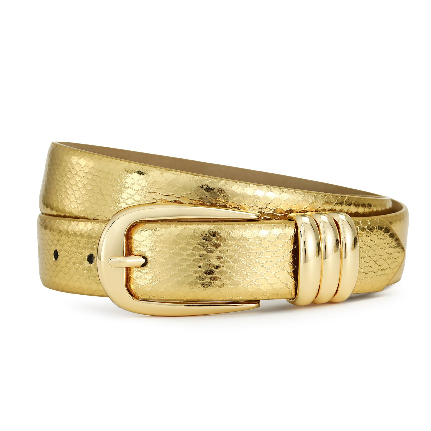 AI DEEBLUE Gold Belts for Women Stylish Gold Leather Belt with Gold Buckle Dress Belt