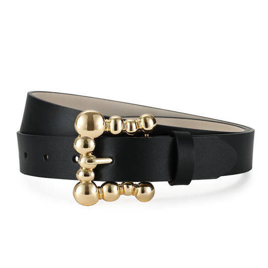 Genuine Leather Belts for Women Black Belt with Gold Buckle for Jeans Dresses and Casual Outfits Waist Belt Luxury