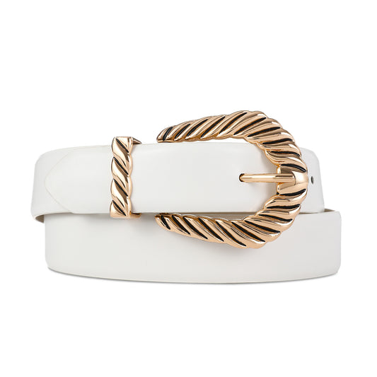 AI DEEBLUE White Belts for Womens Belt with Gold Buckle Waist Belt for Jeans Dresses Fashion