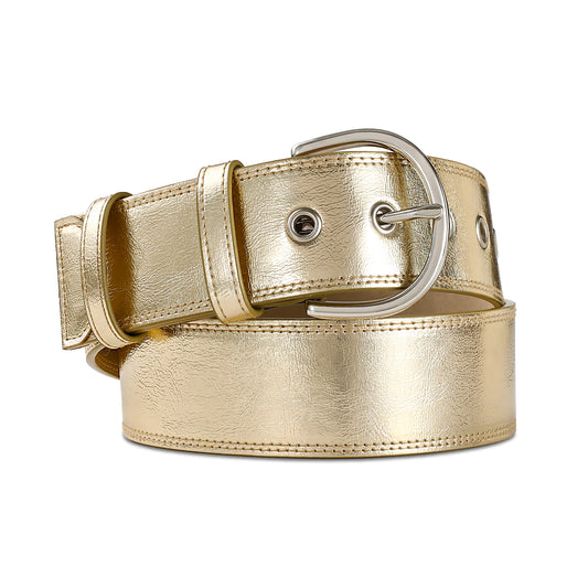 AI DEEBLUE Wide Gold Belt for Women Belts with Gold Buckle Waist Belt for Dresses Jeans Pants Party