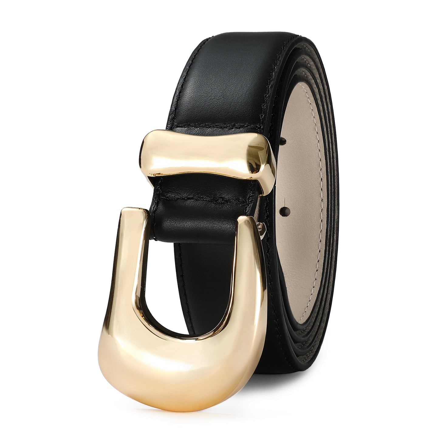 AI DEEBLUE Genuine Leather Belts for Women Black Belt with Gold Buckle for Jeans Dresses and Casual Outfits