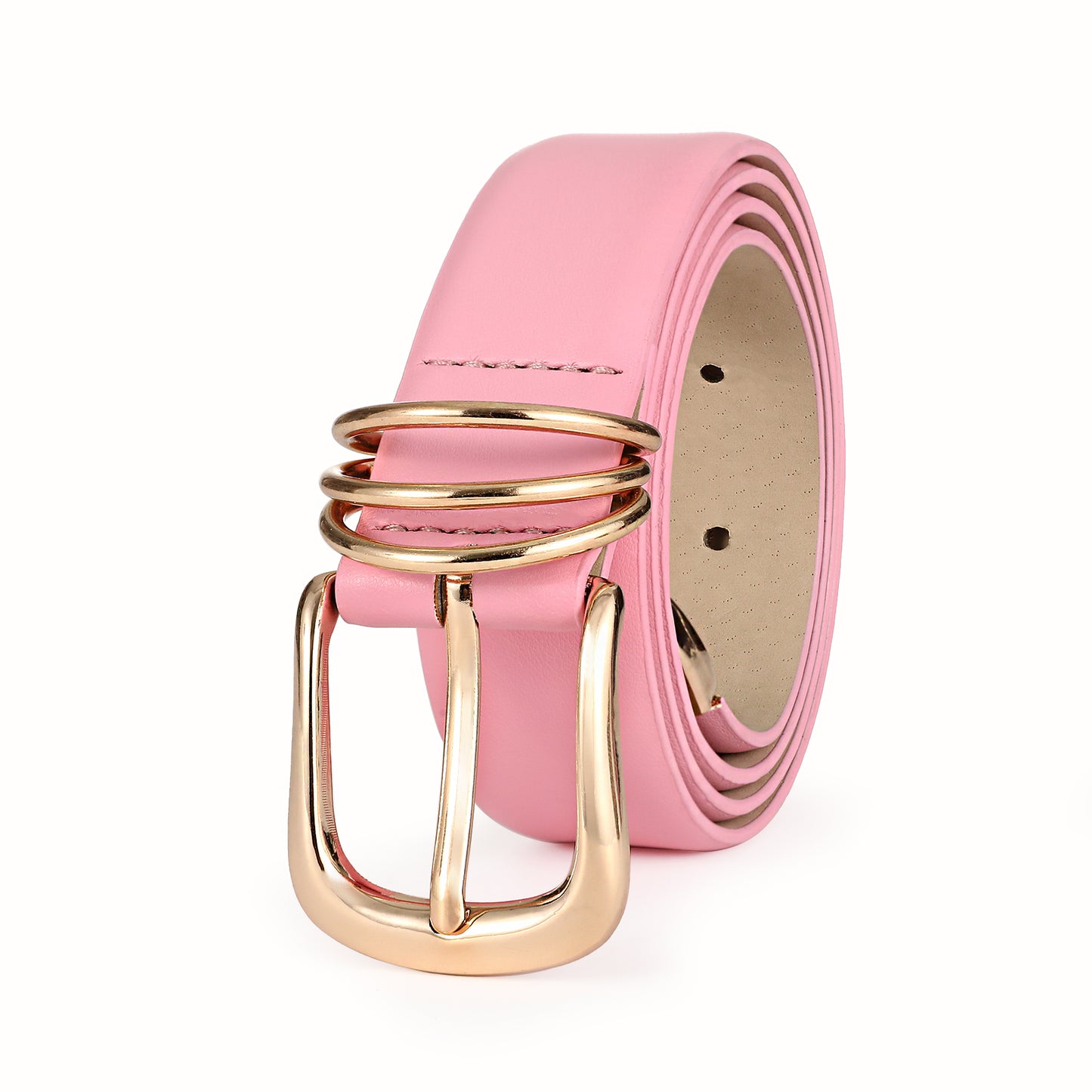 AI DEEBLUE Pink Belts for Women Leather Waist Belt with Gold Buckle for Jeans Dresses Fashion Casual Womens Belt