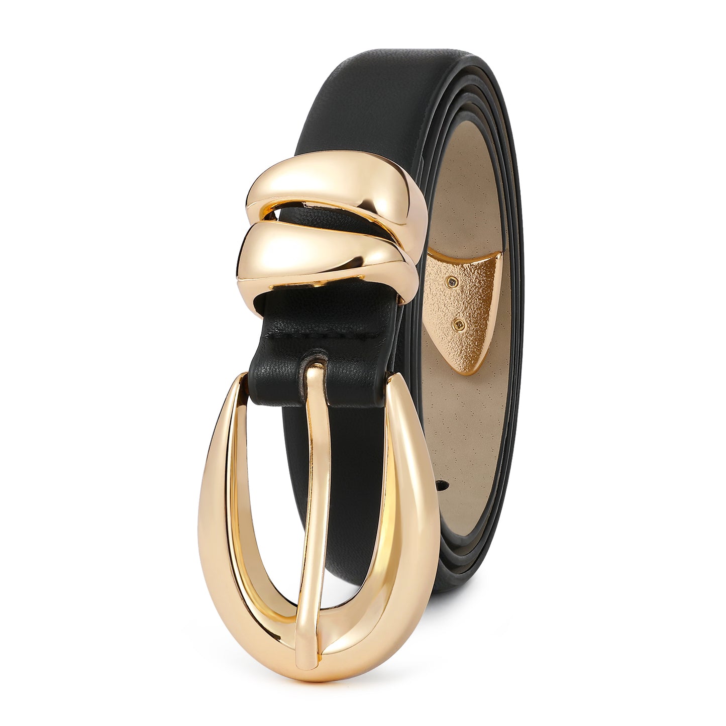 AI DEEBLUE Fashion Black Belt with Gold Buckle Women Belts for Jeans Stylish Leather Belts for Women