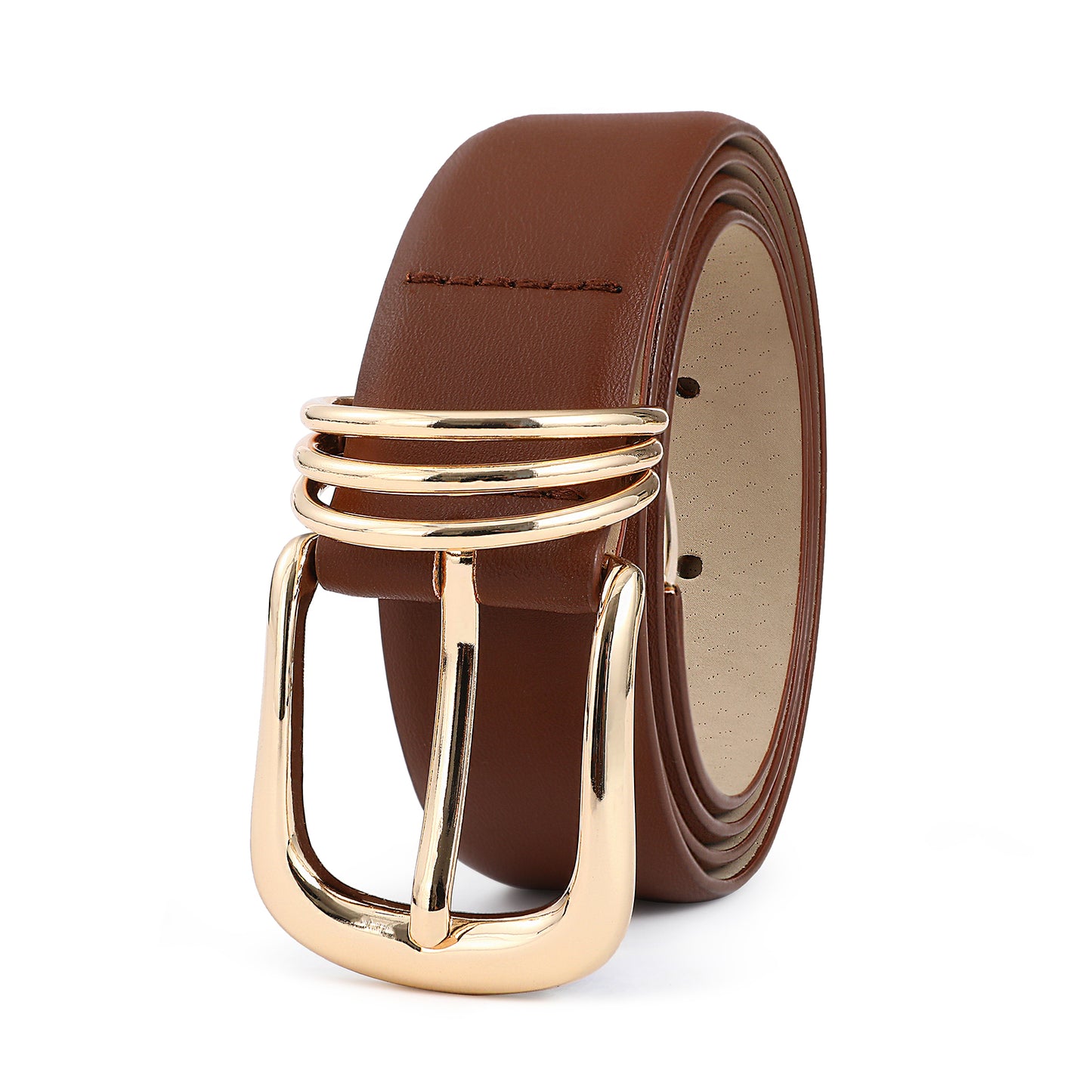 AI DEEBLUE Brown Belts for Women with Gold Buckle Faux Leather Belts Fashion Casual belts for jeans
