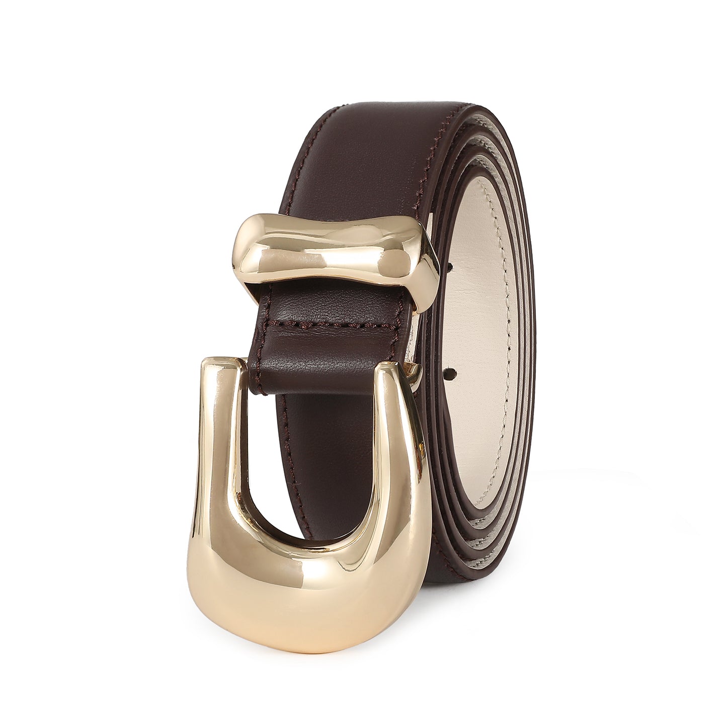 AI DEEBLUE Genuine Leather Belt for Women Burgundy Leather With Gold Buckle Luxury Casual Fashion Belts for Jeans Dresses