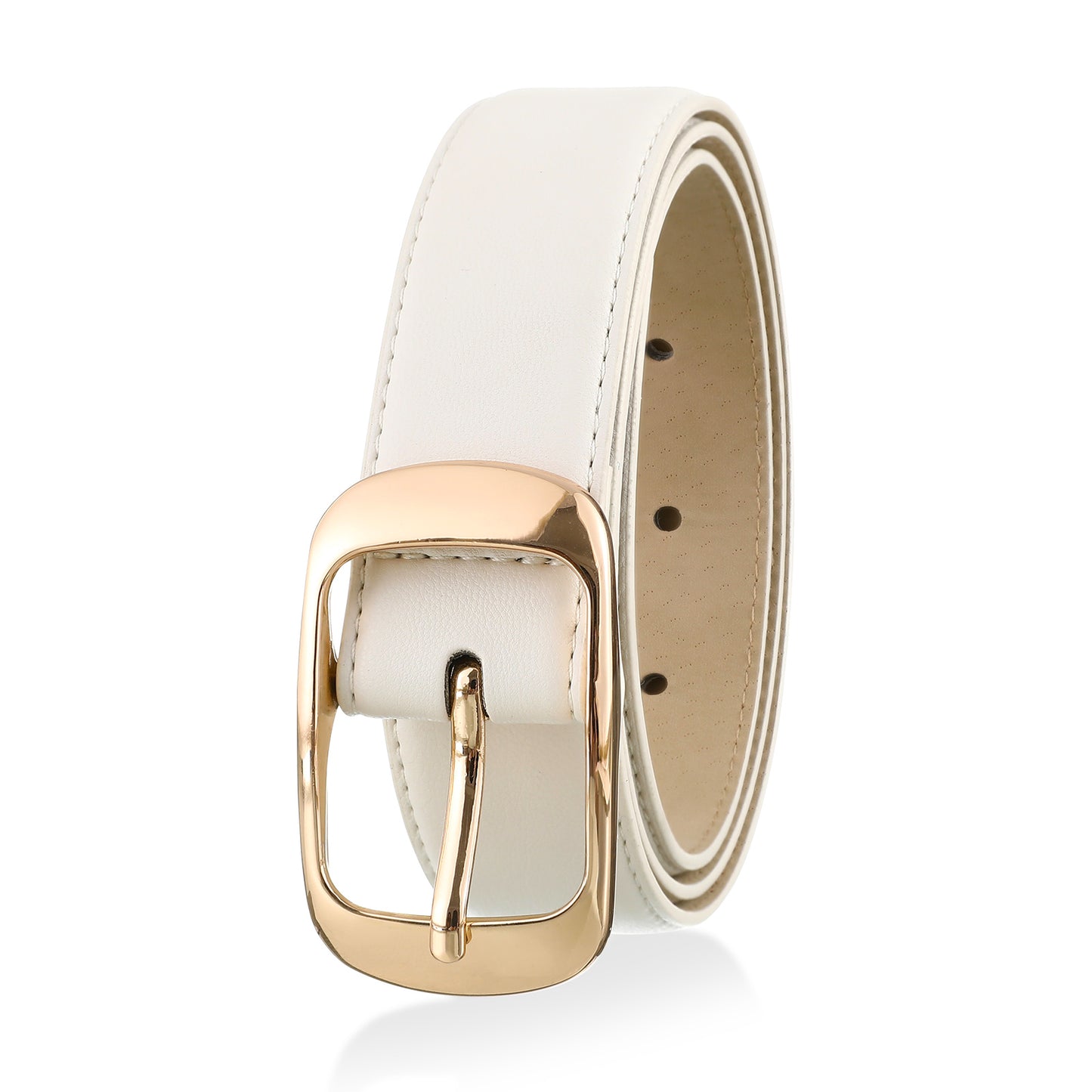 AI DEEBLUE White Belts for Womens Belt with Gold Buckle Waist Belt for Dresses Suits Casual Outfits