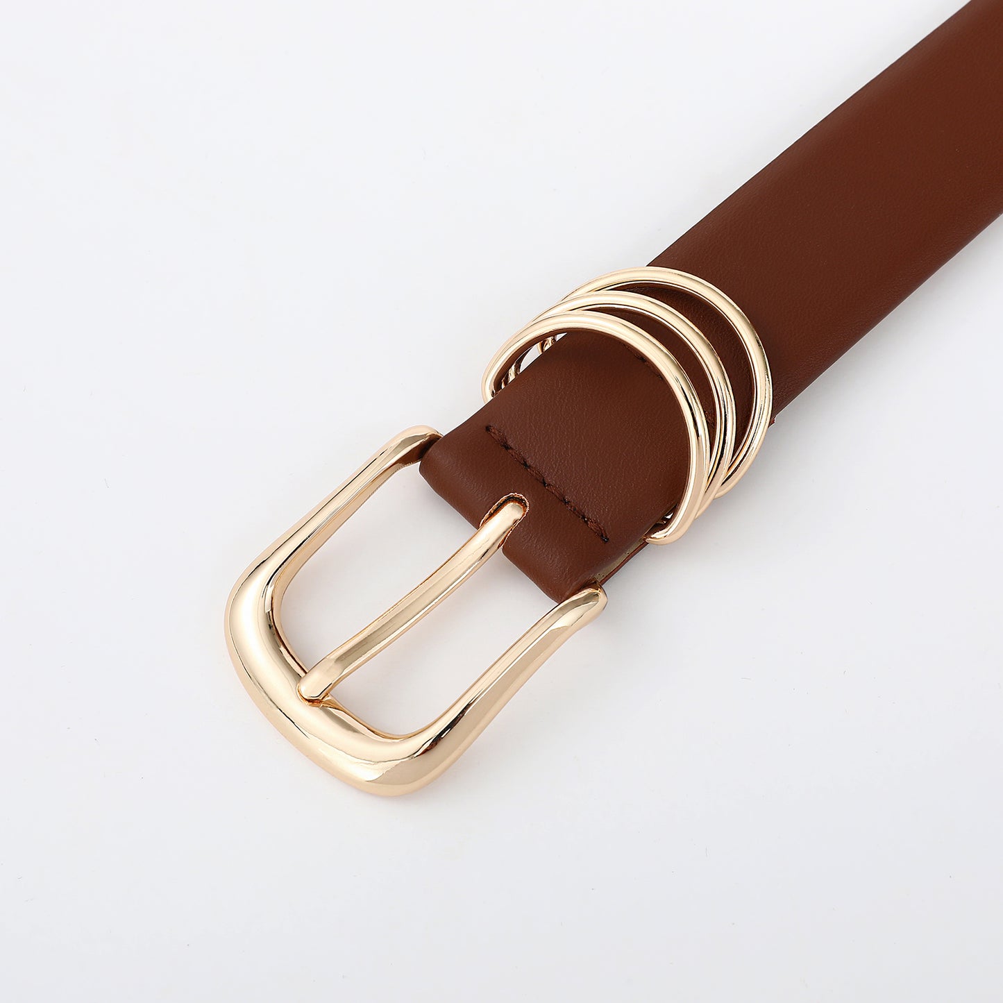 AI DEEBLUE Brown Belts for Women with Gold Buckle Faux Leather Belts Fashion Casual belts for jeans