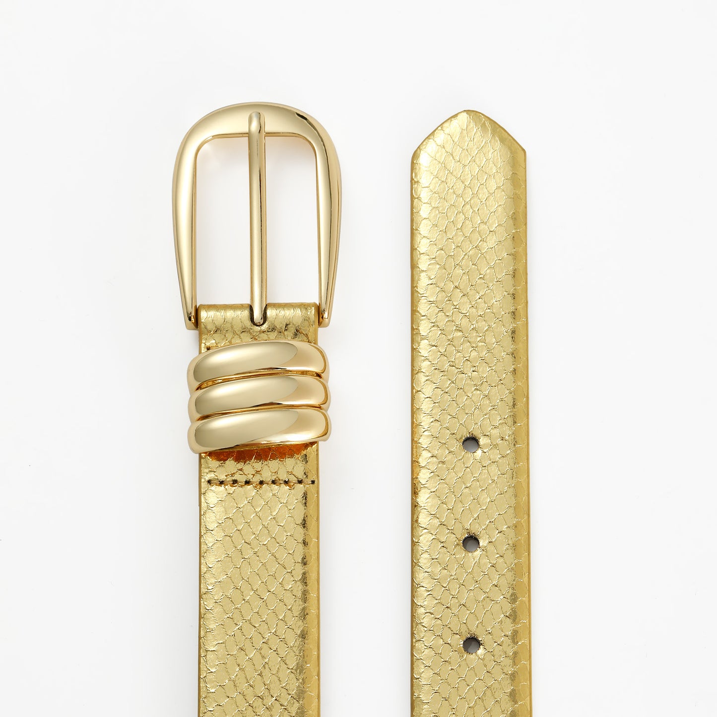 AI DEEBLUE Gold Belts for Women Stylish Gold Leather Belt with Gold Buckle Dress Belt