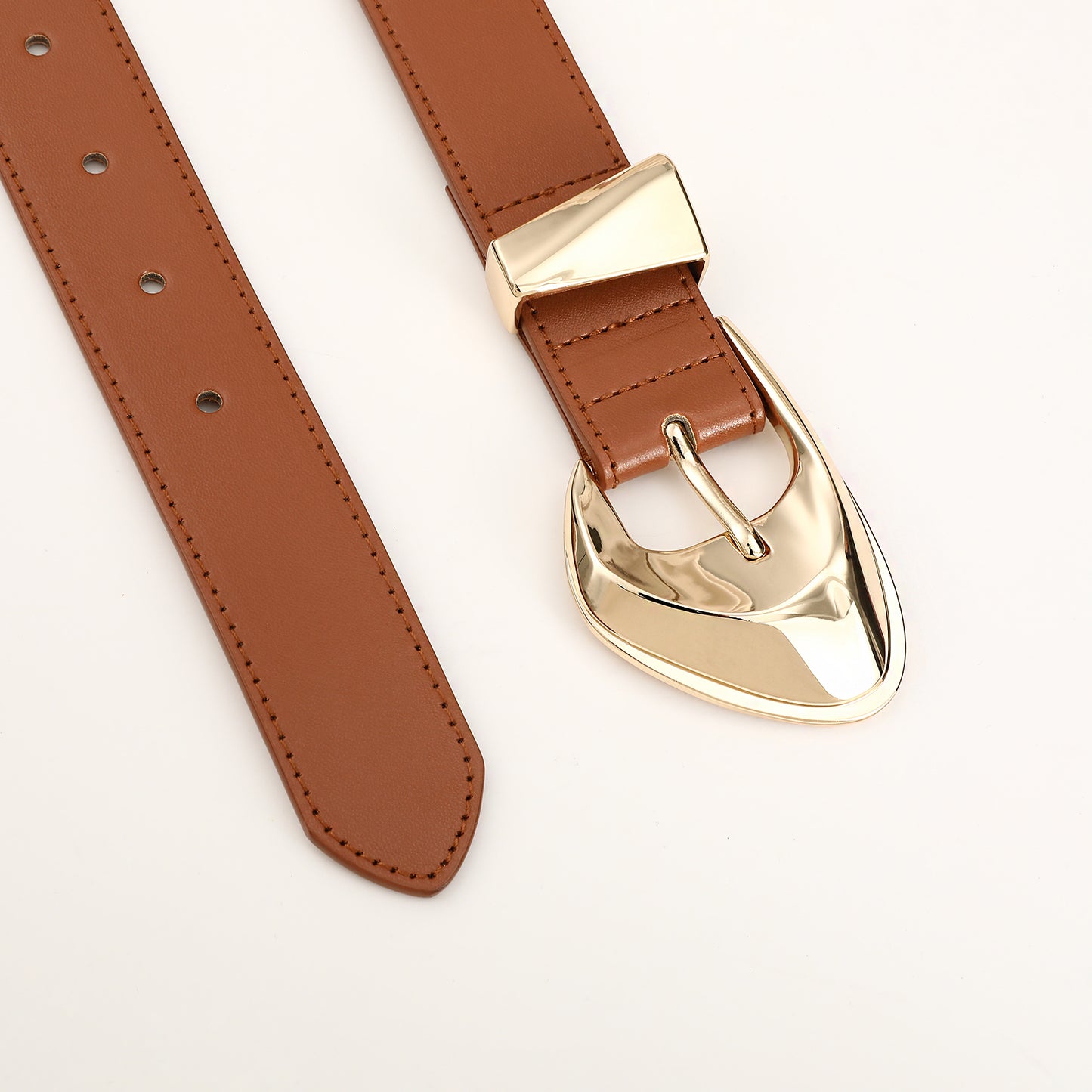 AI DEEBLUE Brown Leather Belts for Women Brown Belt Gold Buckle belt for Dresses Jeans