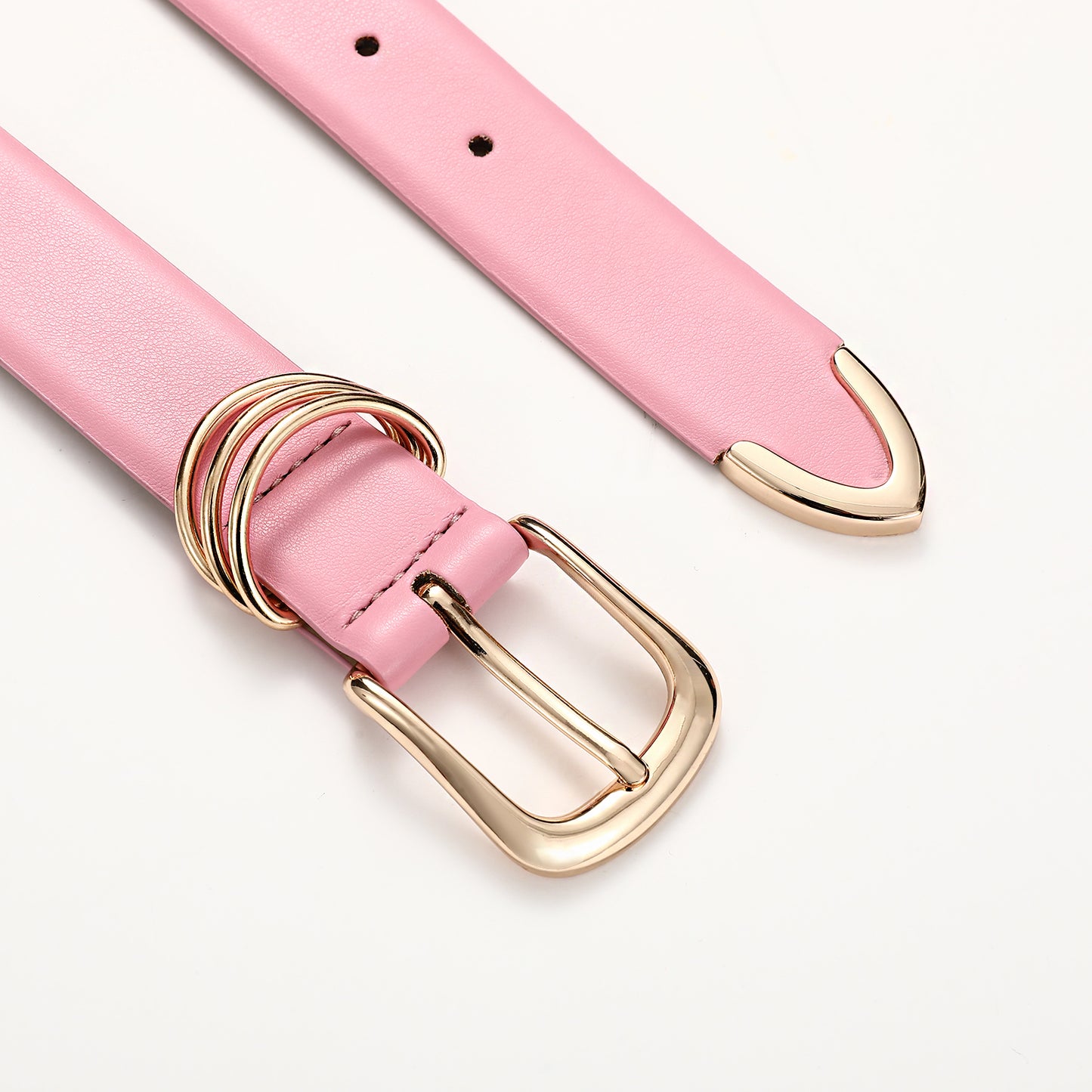AI DEEBLUE Pink Belts for Women Leather Waist Belt with Gold Buckle for Jeans Dresses Fashion Casual Womens Belt