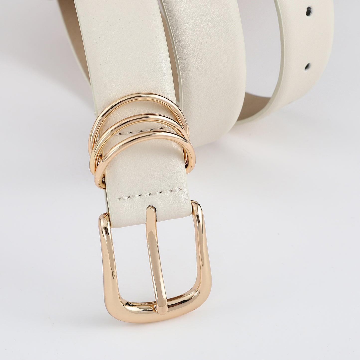 AI DEEBLUE White Belts for Women with Gold Buckle Faux Leather Belts Fashion Casual belts for jeans