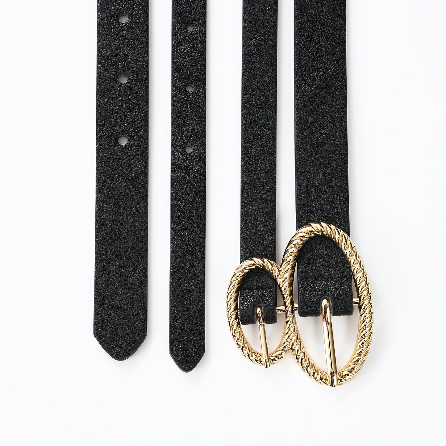 AI DEEBLUE Double Buckle Belts for Women Black Belt Women's Leather Belt Gold Buckle Waist Belt for Dresses Jeans Fashion