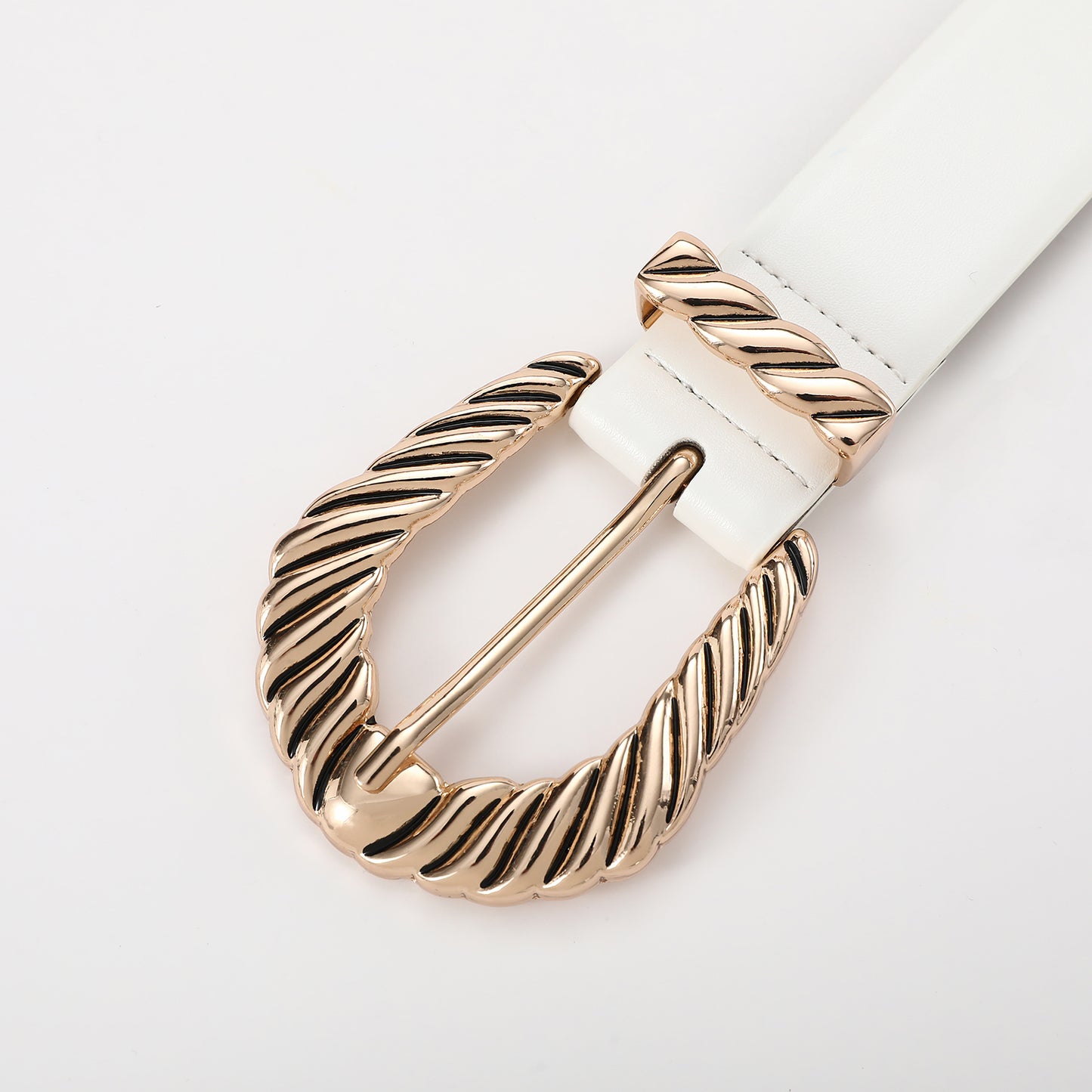 AI DEEBLUE White Belts for Womens Belt with Gold Buckle Waist Belt for Jeans Dresses Fashion