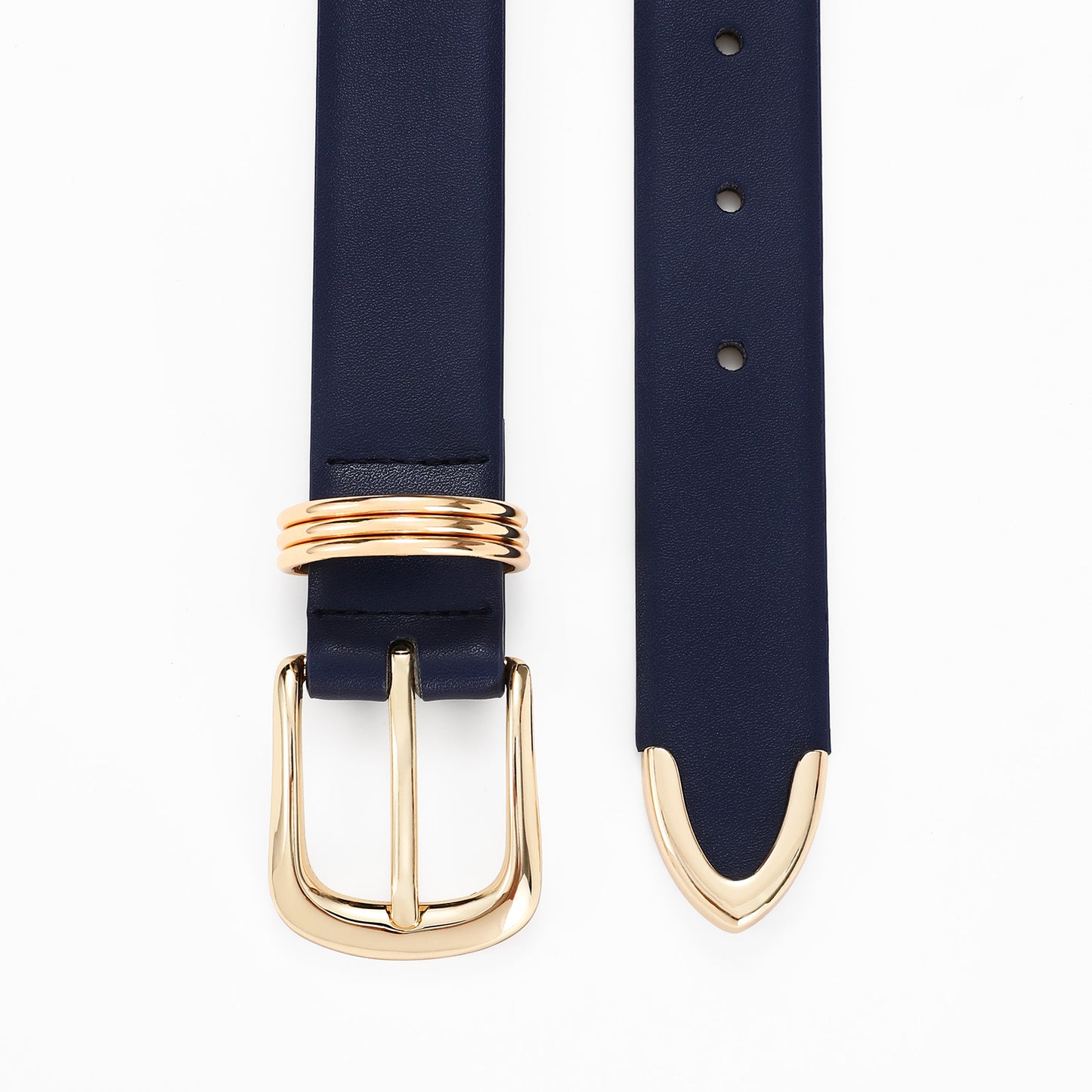 AI DEEBLUE Navy Blue Belts for Women with Gold Buckle Faux Leather Waist Belt for Jeans Dresses Workwear
