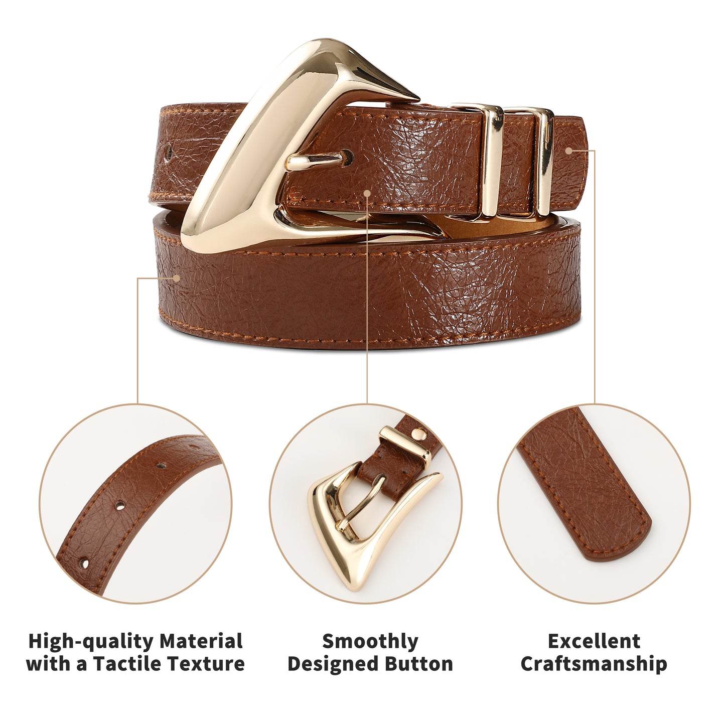 AI DEEBLUE Brown Belt for Women with Gold Buckle Brown Belt Women Waist Belt for Dresses Jeans