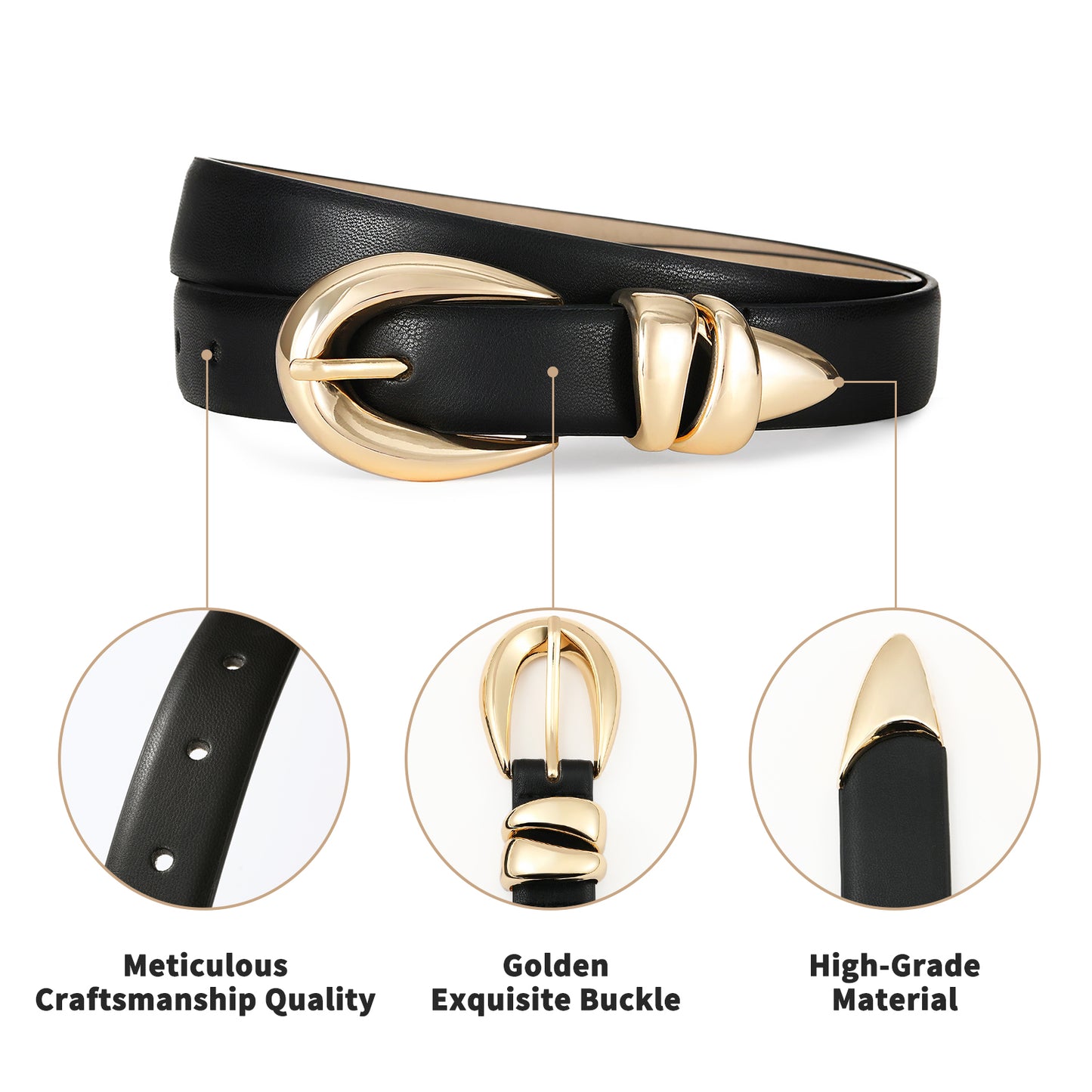 AI DEEBLUE Fashion Black Belt with Gold Buckle Women Belts for Jeans Stylish Leather Belts for Women