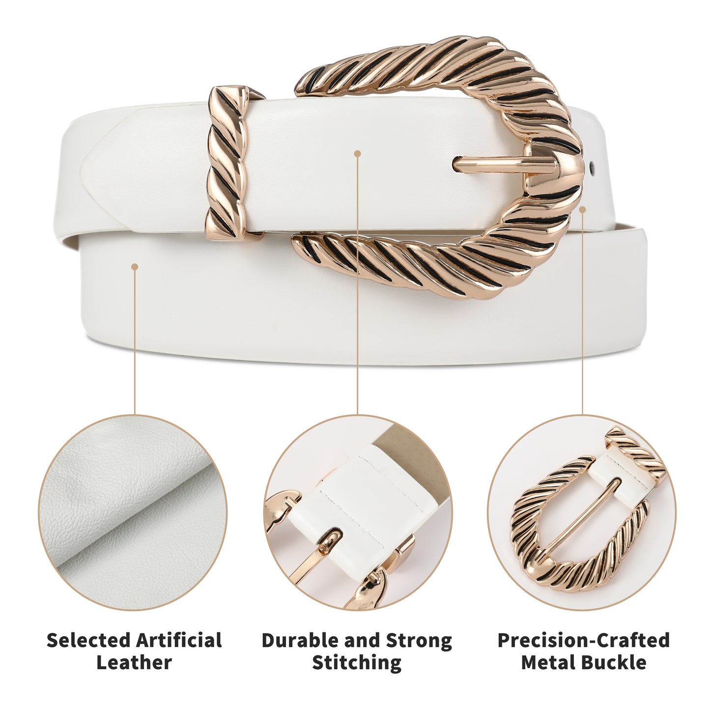 AI DEEBLUE White Belts for Womens Belt with Gold Buckle Waist Belt for Jeans Dresses Fashion