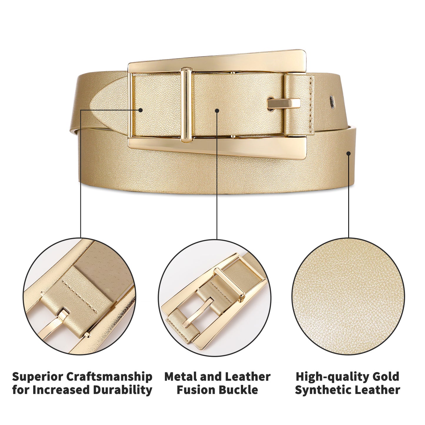 AI DEEBLUE Gold Belt for Women Belts with Gold Buckle Waist Belt for Dress Work Party Casual Evening Wear