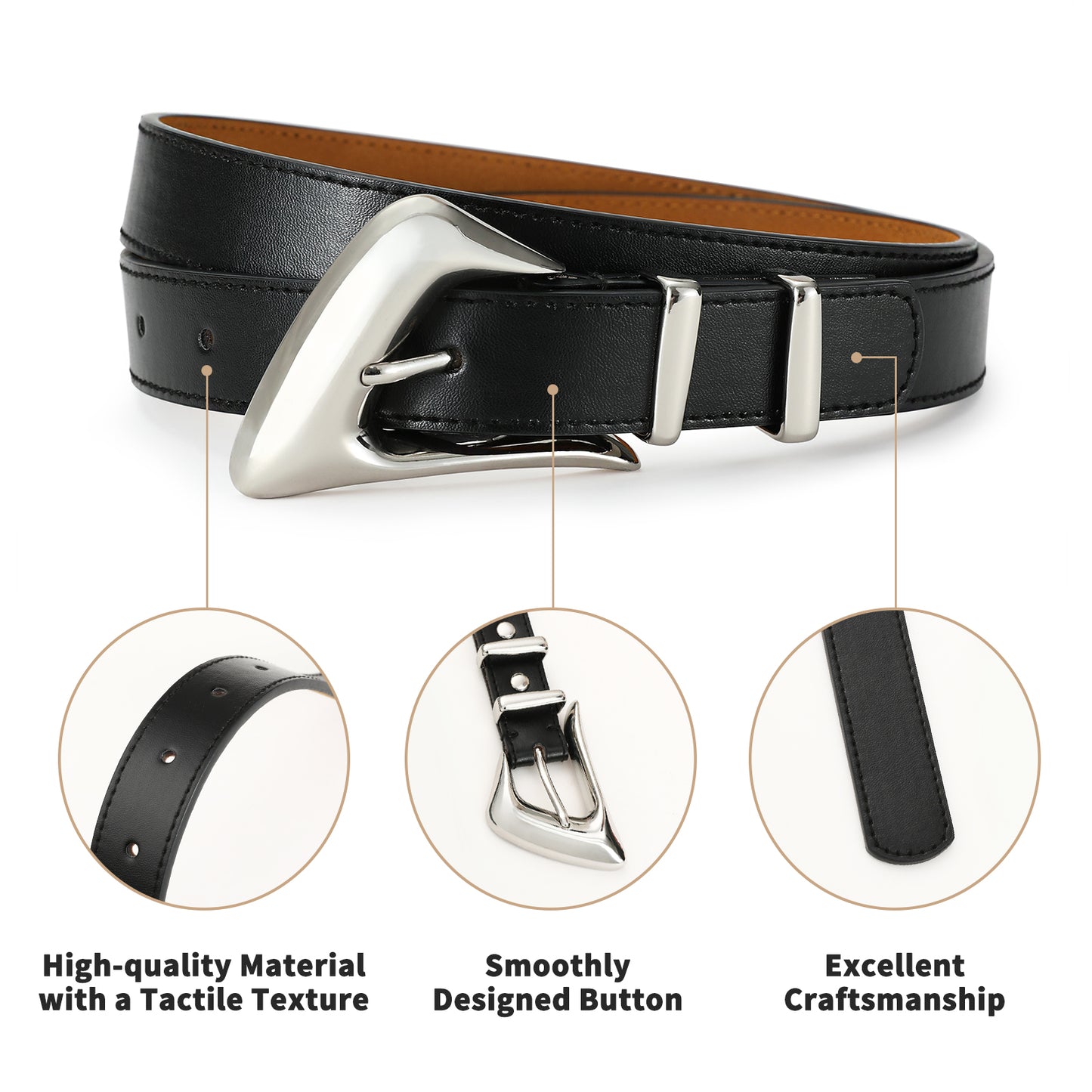 AI DEEBLUE Black Belt for Women Silver Buckle Black Belt Waist Belt for Dresses Jeans
