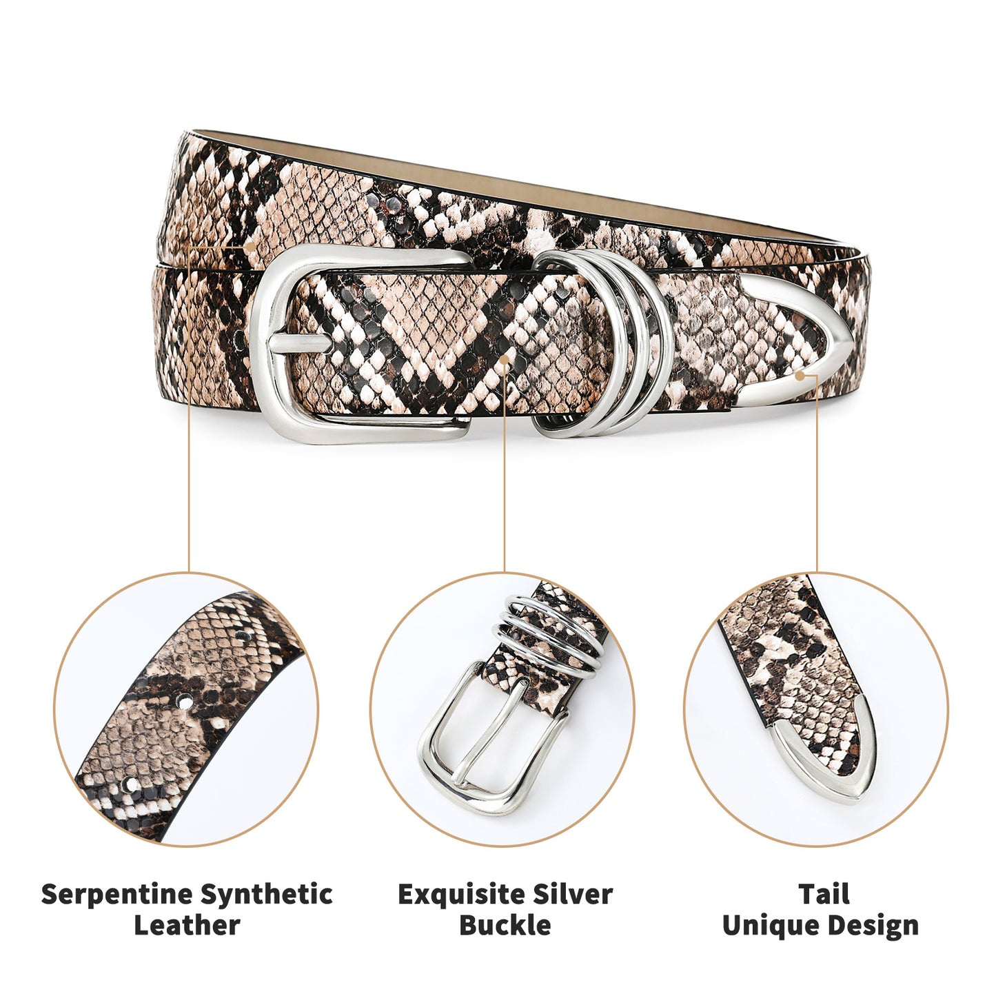AI DEEBLUE Snakeskin Belts for Women Leather Belt Womens Belts for Jeans Waist Belt for Women Fashion