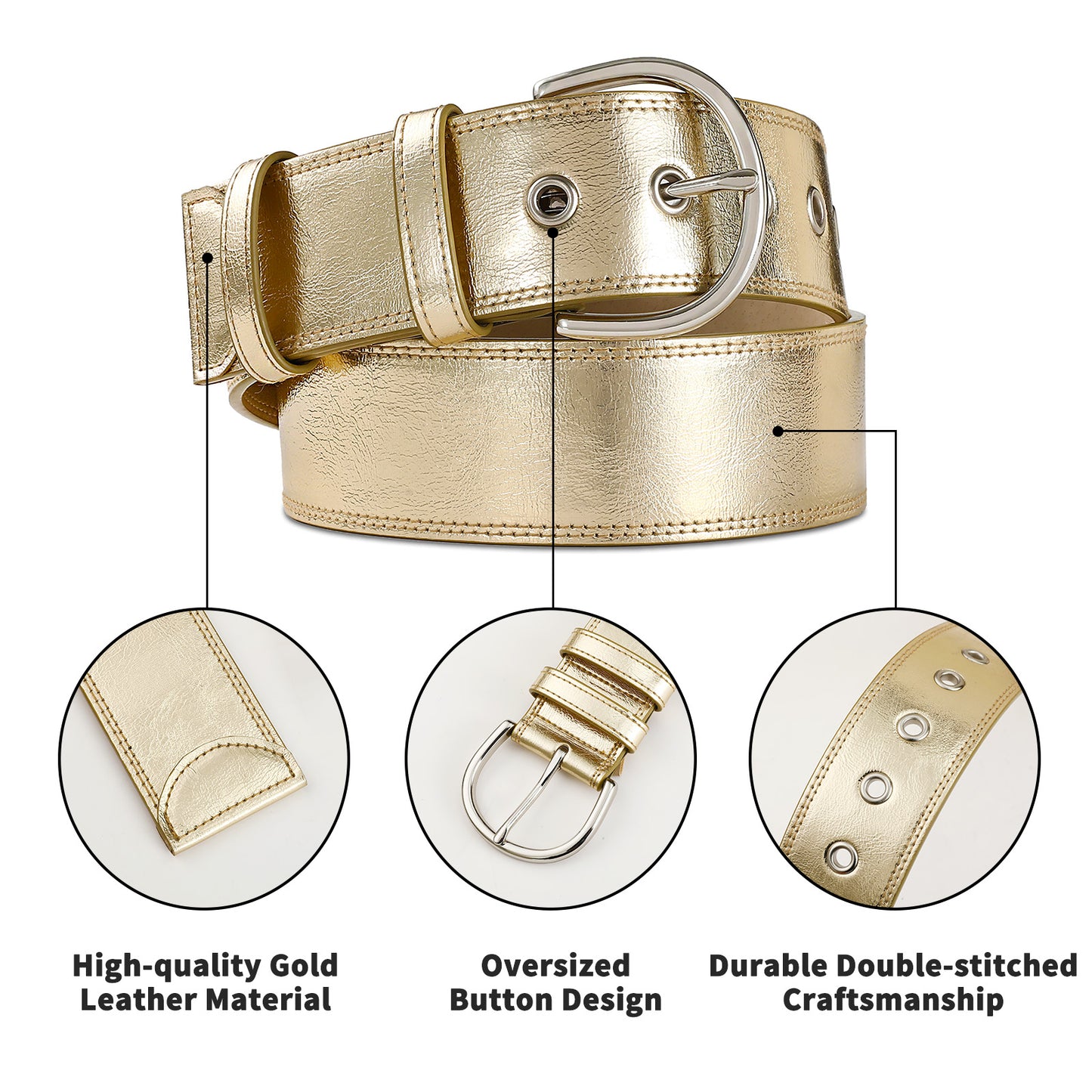 AI DEEBLUE Wide Gold Belt for Women Belts with Gold Buckle Waist Belt for Dresses Jeans Pants Party
