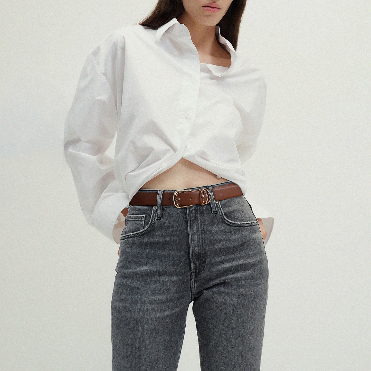 AI DEEBLUE Brown Belts for Women with Gold Buckle Faux Leather Belts Fashion Casual belts for jeans