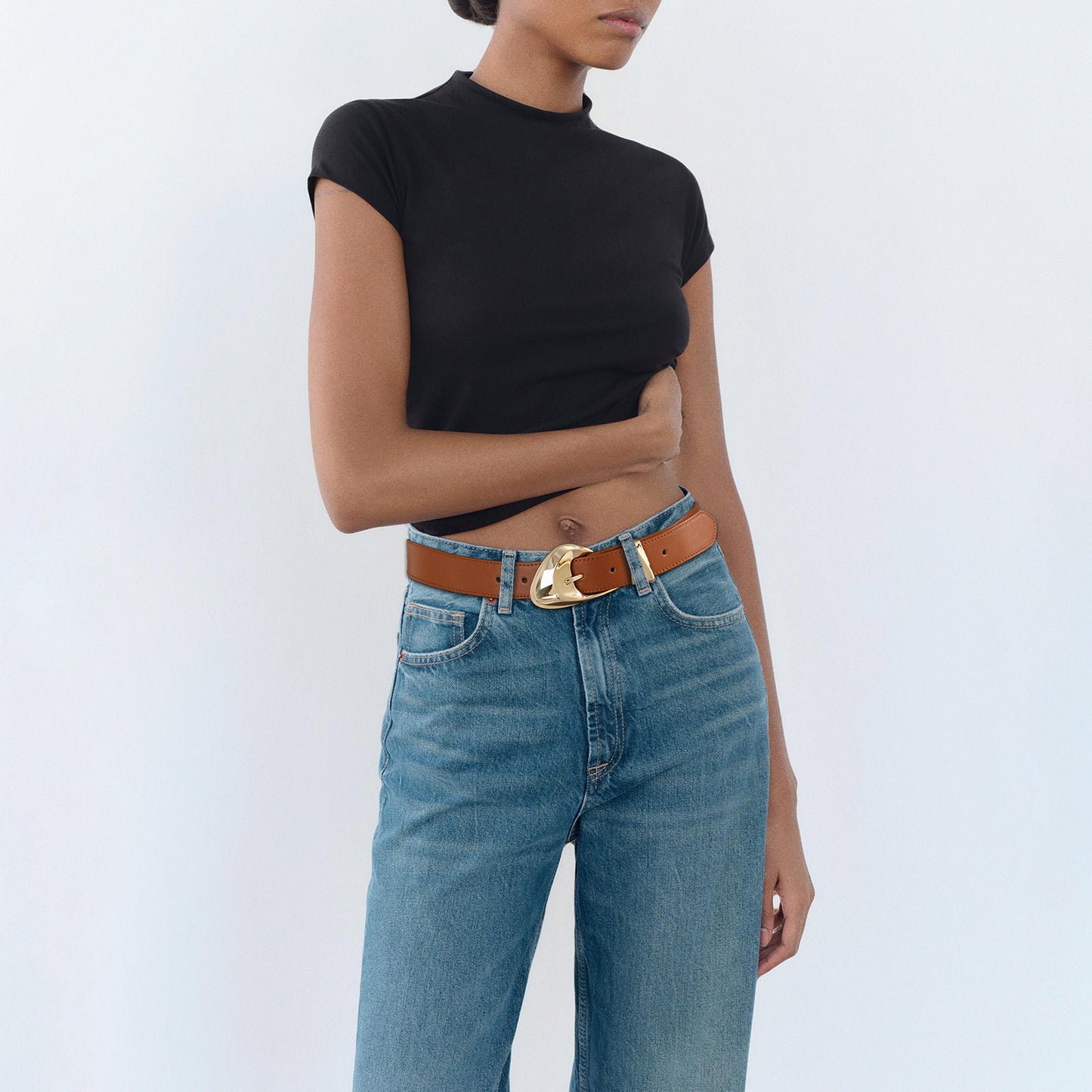 AI DEEBLUE Brown Leather Belts for Women Brown Belt Gold Buckle belt for Dresses Jeans