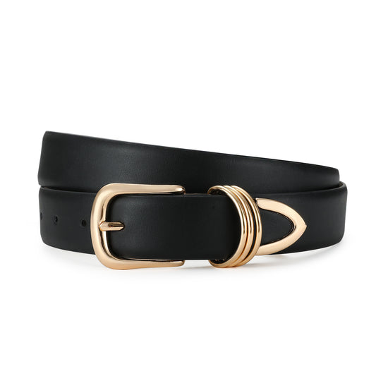 AI DEEBLUE Black Belts for Women with Gold Buckle Faux Leather Belts Fashion Casual belts for jeans