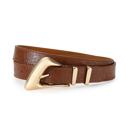 AI DEEBLUE Brown Belt for Women with Gold Buckle Brown Belt Women Waist Belt for Dresses Jeans