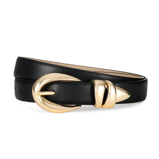 AI DEEBLUE Fashion Black Belt with Gold Buckle Women Belts for Jeans Stylish Leather Belts for Women