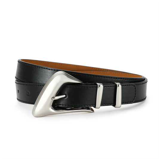 AI DEEBLUE Black Belt for Women Silver Buckle Black Belt Waist Belt for Dresses Jeans