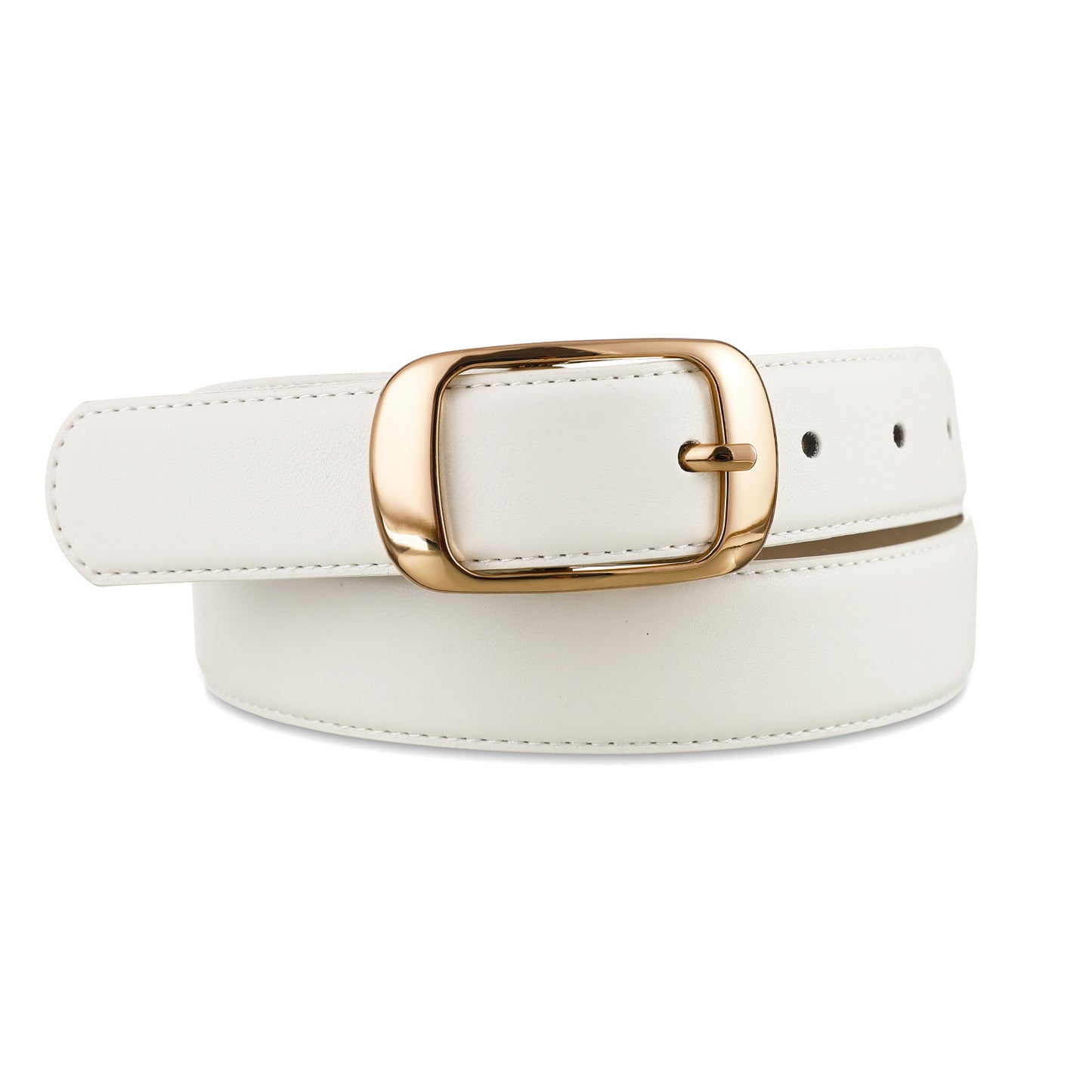 AI DEEBLUE White Belts for Womens Belt with Gold Buckle Waist Belt for Dresses Suits Casual Outfits