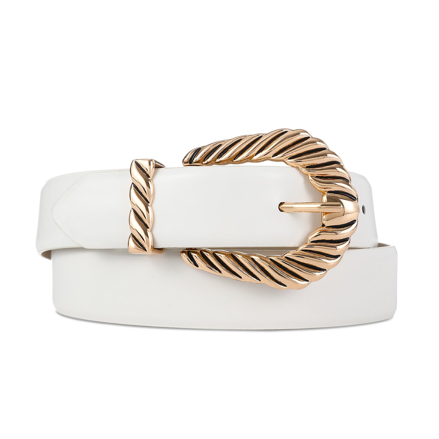 AI DEEBLUE White Belts for Womens Belt with Gold Buckle Waist Belt for Jeans Dresses Fashion