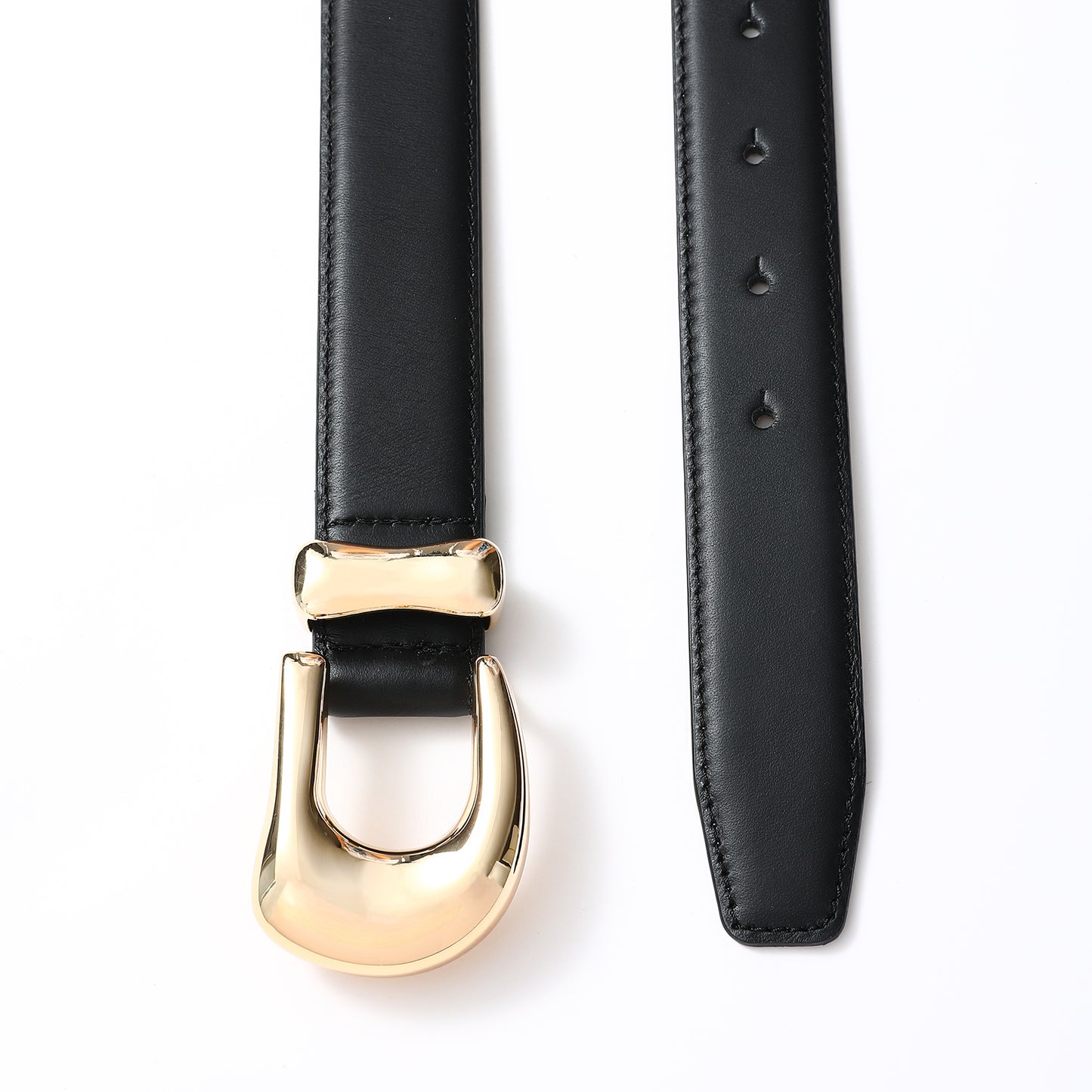AI DEEBLUE Genuine Leather Belts for Women Black Belt with Gold Buckle for Jeans Dresses and Casual Outfits
