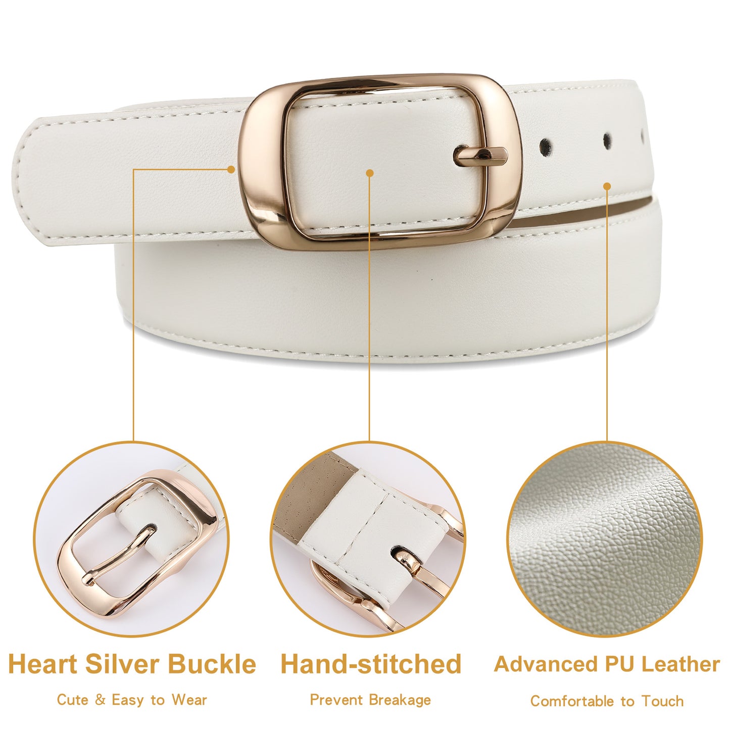AI DEEBLUE White Belts for Womens Belt with Gold Buckle Waist Belt for Dresses Suits Casual Outfits